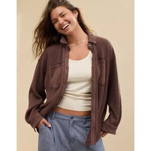 Aerie Anytime Fave Waffle Shirt, Canyon Sun, Size XL